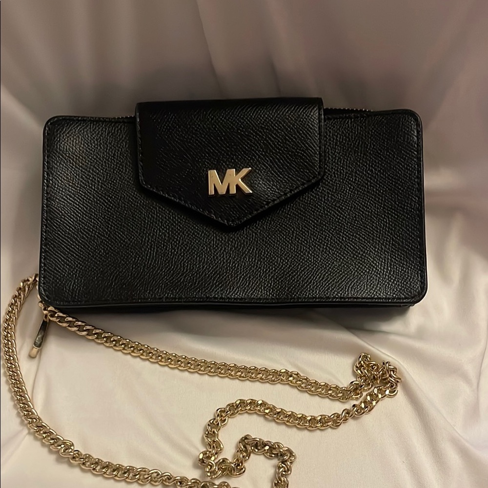 Michael Kors Black and Gold Clutch with Quilted Design